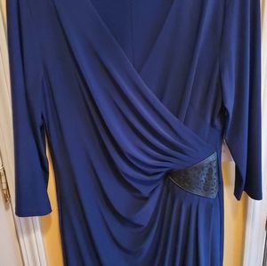 Dark Blue dress w/ Black Pleather Ruched Waist